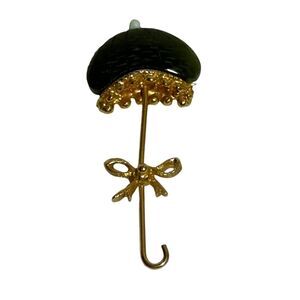 SIGNED SWOBODA Vintage Brooch Pin Jade Umbrella Genuine Gemstone MCM Jewelry